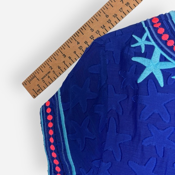 Vineyard Vines Starfish Shift Dress Blue Sz 4 Dot‎ Cotton Silk Pink Turquoise - Picture 11 of 11